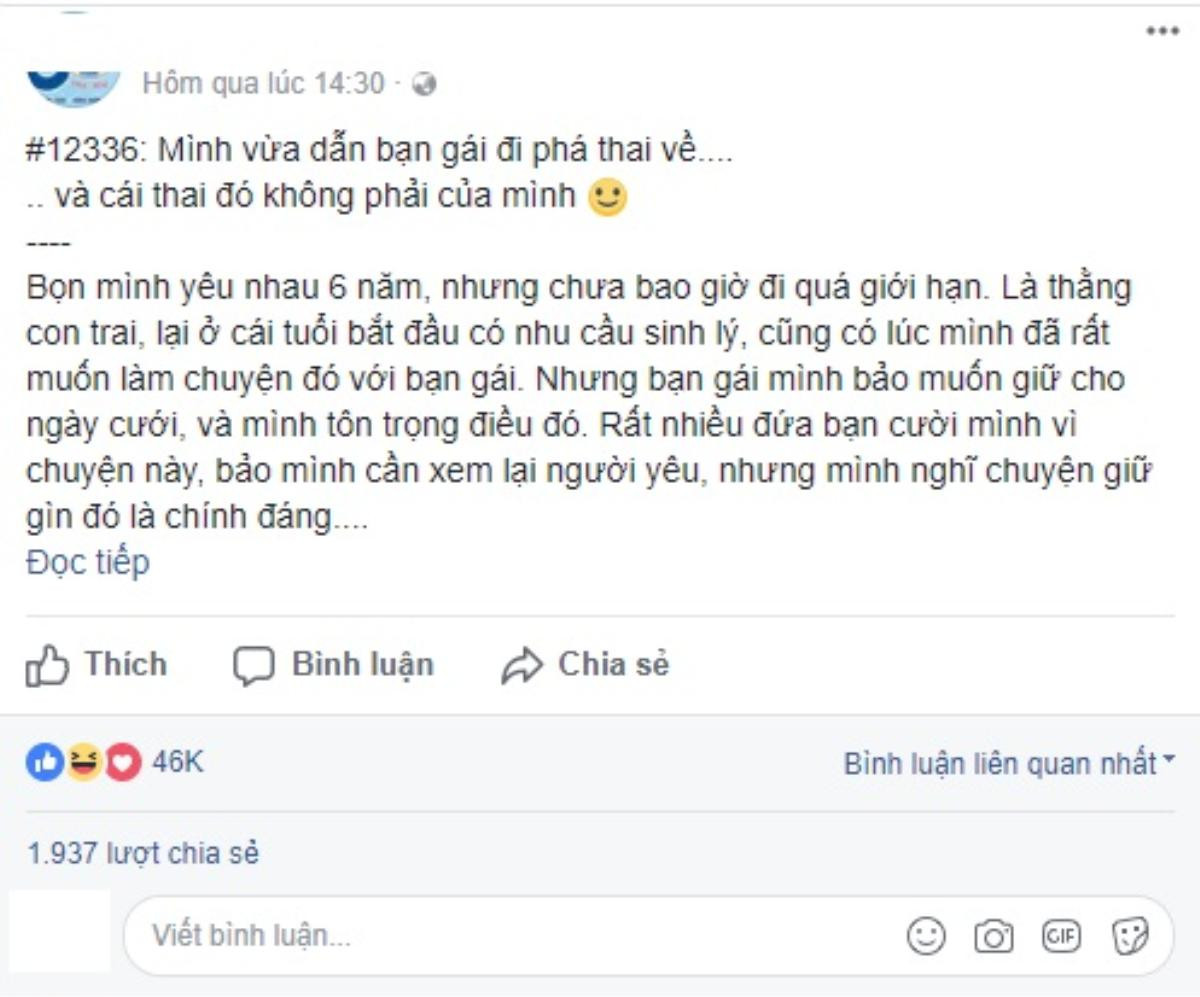 'Giữ gìn' cho bạn gái suốt 6 năm nhưng bị phản bội, chàng trai đau đớn đưa người yêu đi phá thai Ảnh 1