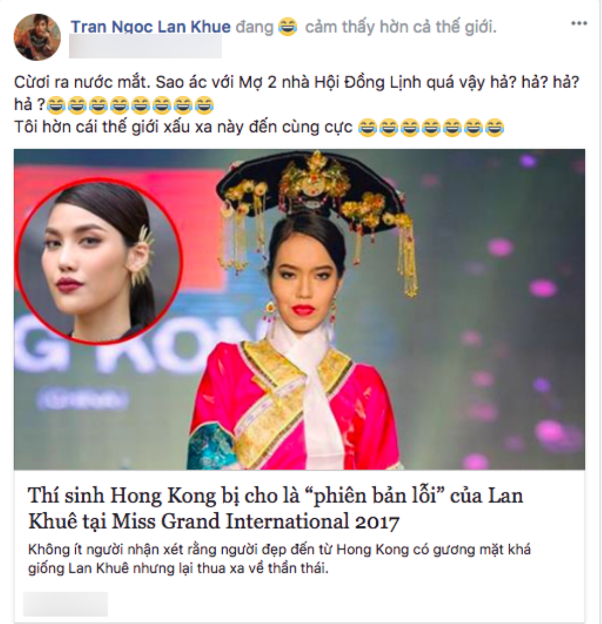 Lan Khuê 'cười ra nước mắt' khi bị so sánh với 'phiên bản lỗi' tại Miss Grand International 2017 Ảnh 2