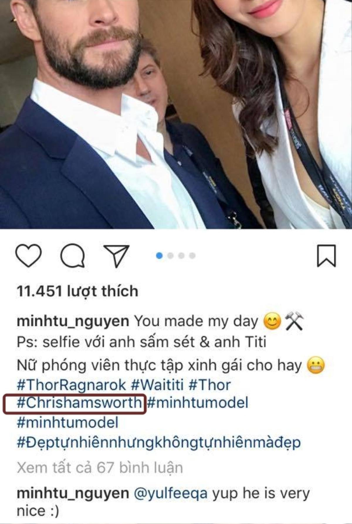 Khoe ảnh chụp xinh đẹp bên 'Thần Sấm' Chris Hemsworth nhưng Minh Tú lại mắc lỗi cơ bản này Ảnh 5