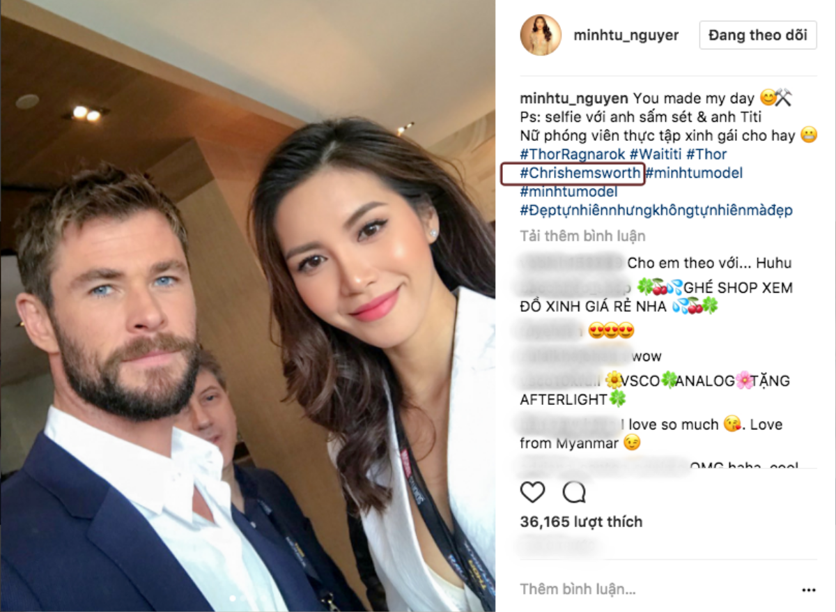 Khoe ảnh chụp xinh đẹp bên 'Thần Sấm' Chris Hemsworth nhưng Minh Tú lại mắc lỗi cơ bản này Ảnh 6