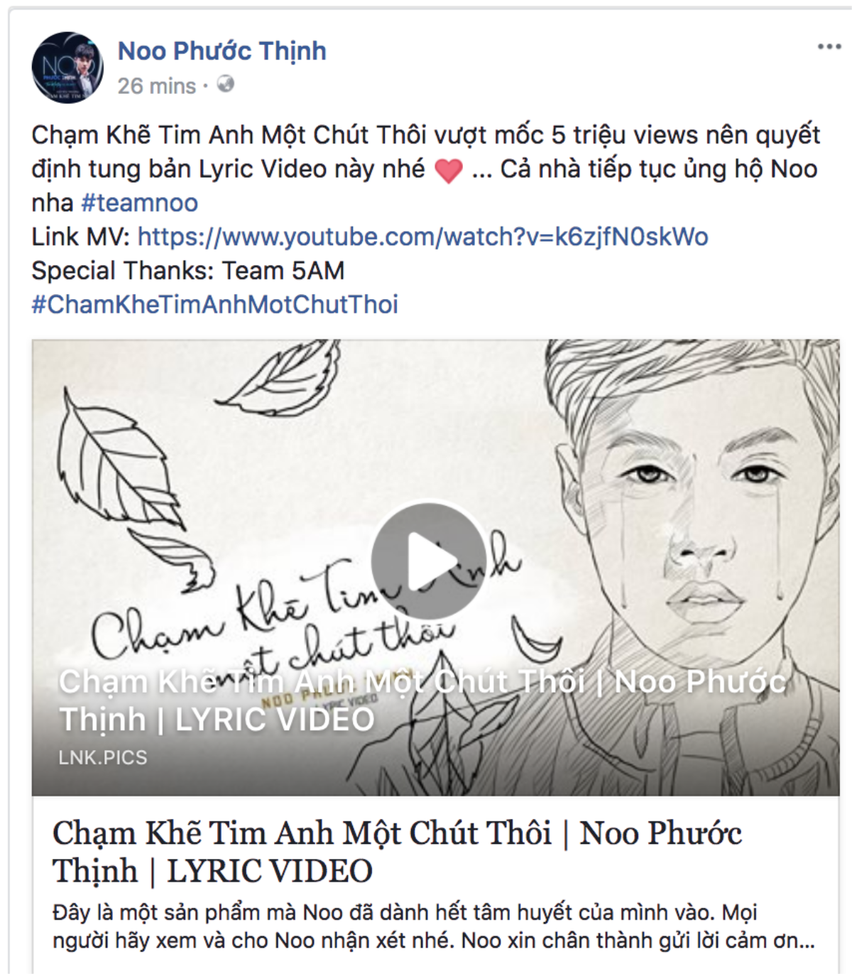 Ăn mừng MV 5 triệu view, Noo Phước Thịnh đã có 'quà' thưởng cho fan đây! Ảnh 2