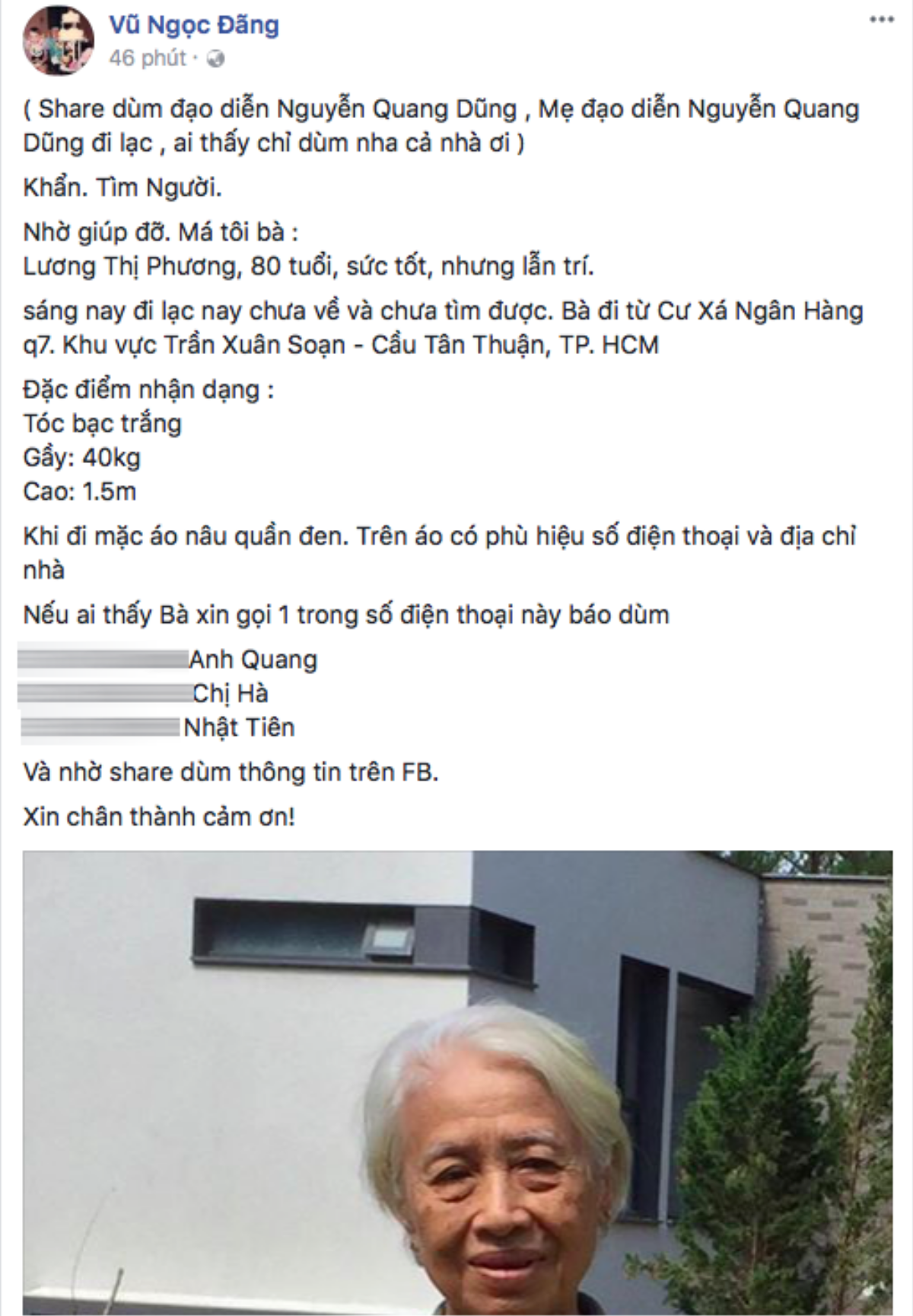 Đạo diễn Nguyễn Quang Dũng thông báo đã tìm được mẹ sau gần một ngày đi lạc Ảnh 5