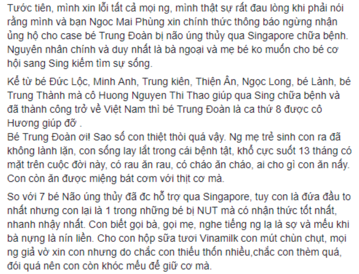 Mẹ bé trai bị não úng thủy: 'Mọi người ủng hộ chi phí đi Singapore chữa bệnh nhưng tôi không đồng ý' Ảnh 2