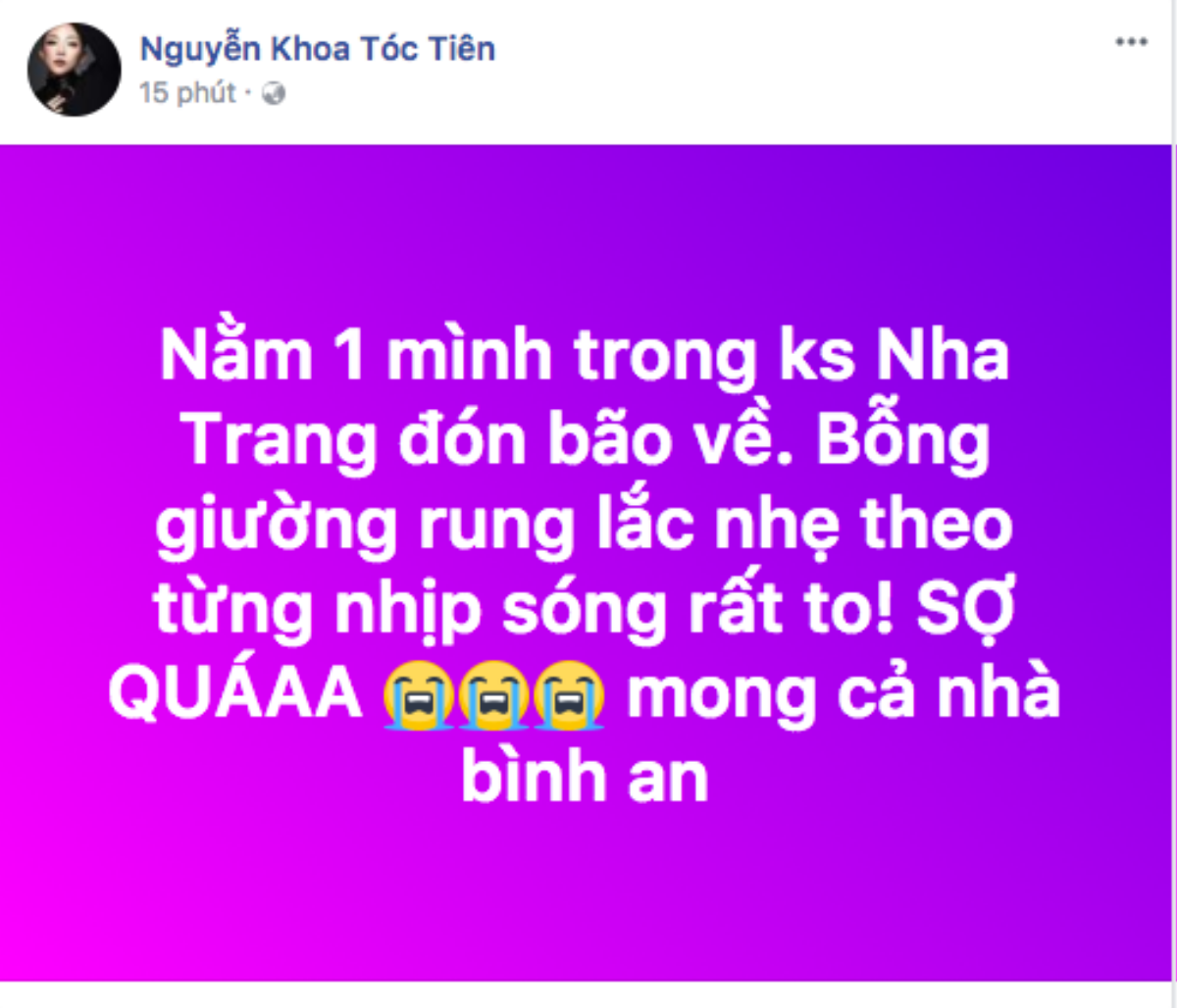 Tóc Tiên lo lắng trước những dấu hiệu cơn bão số 12 đổ bộ đêm Bán kết Hoa hậu Hoàn vũ 2017 Ảnh 1