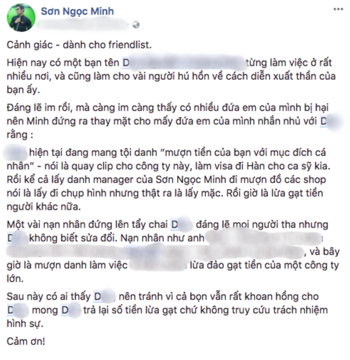 Sơn Ngọc Minh, MLee và nhiều nghệ sĩ trẻ V-biz bị kẻ mạo danh lừa đảo hơn 300 triệu đồng Ảnh 3