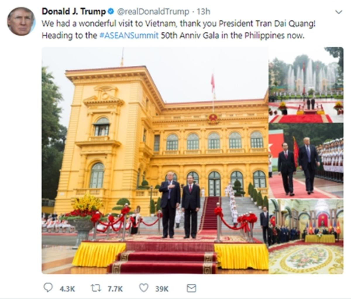 Tổng thống Trump cảm ơn Chủ tịch nước Trần Đại Quang trên Twitter Ảnh 1