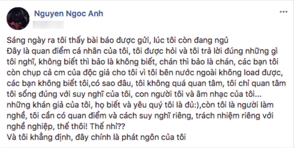 Ngọc Anh lên tiếng sau phát ngôn chê nhạc Only C - Chi Dân như cái chợ Ảnh 1