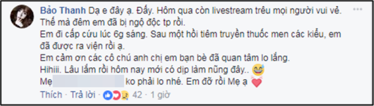 Nữ diễn viên Bảo Thanh bất ngờ nhập viện vì ngộ độc thực phẩm Ảnh 4