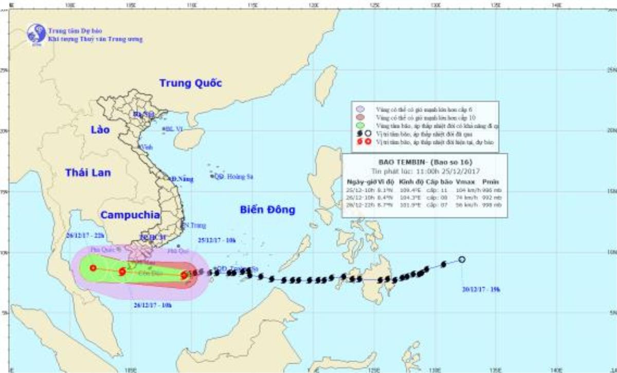 Tin mới nhất từ TTKTTV: Vượt qua Trường Sa với sức gió mạnh nhất, bão Tembin đang trên đà giảm cấp Ảnh 1