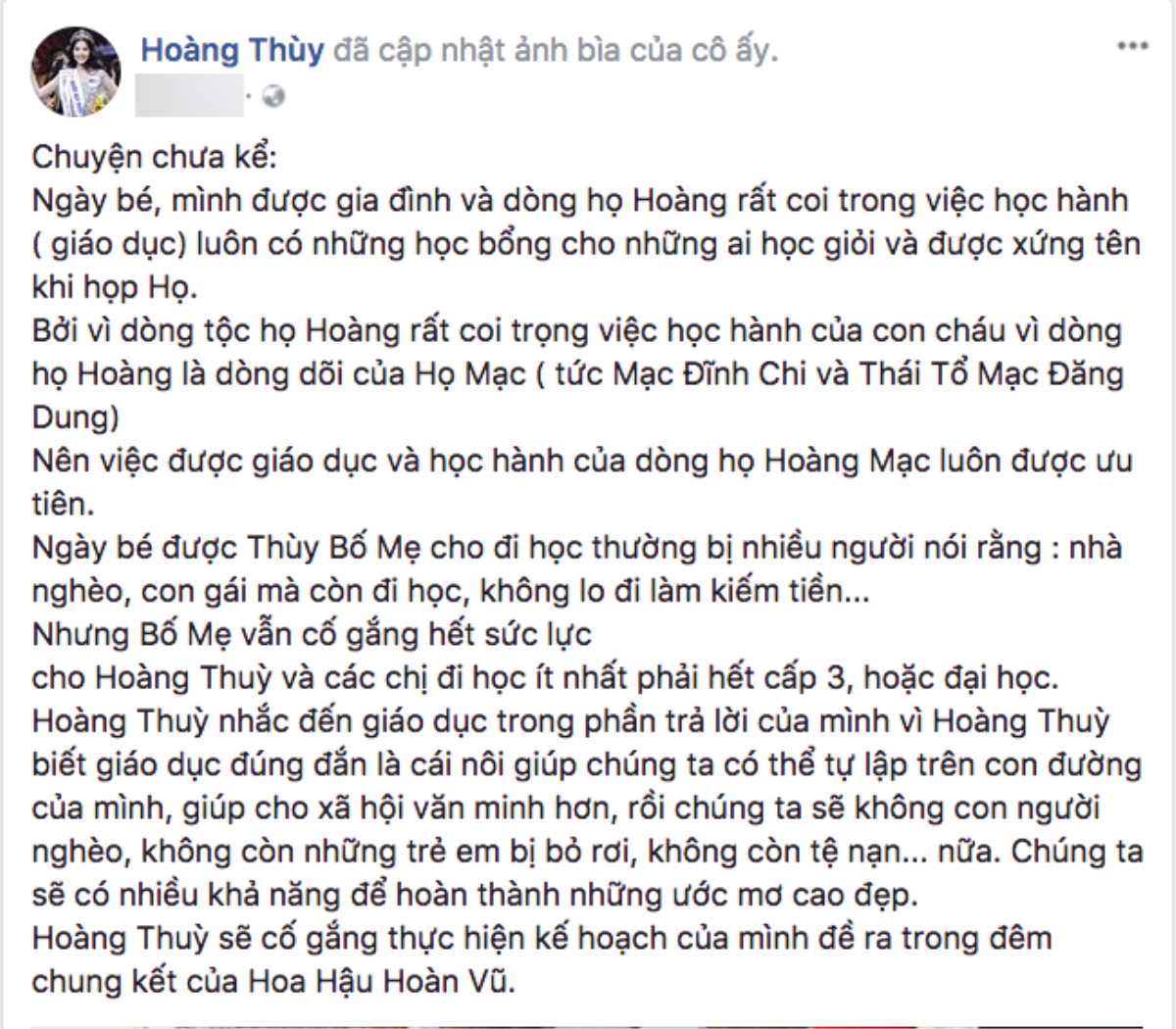 Á hậu Hoàng Thuỳ tiết lộ lý do chọn giáo dục trong phần thi ứng xử ở HHHV Việt Nam Ảnh 1