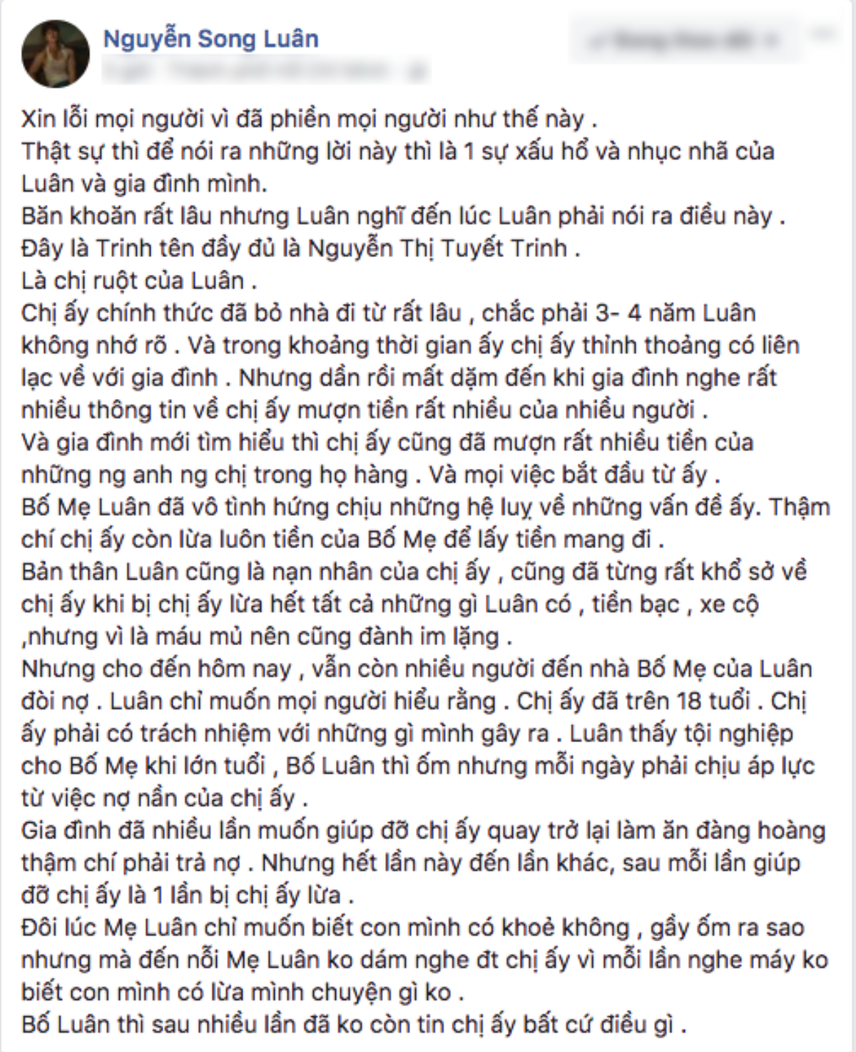 Song Luân buồn bã tiết lộ chị gái mượn nợ không trả, khiến gia đình khốn đốn Ảnh 1