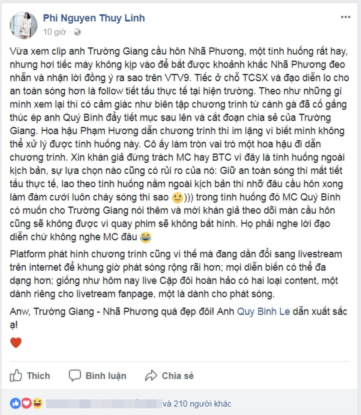 Các MC nói gì về việc Trường Giang cầu hôn Nhã Phương làm 'cháy sóng' trực tiếp Mai Vàng? Ảnh 1