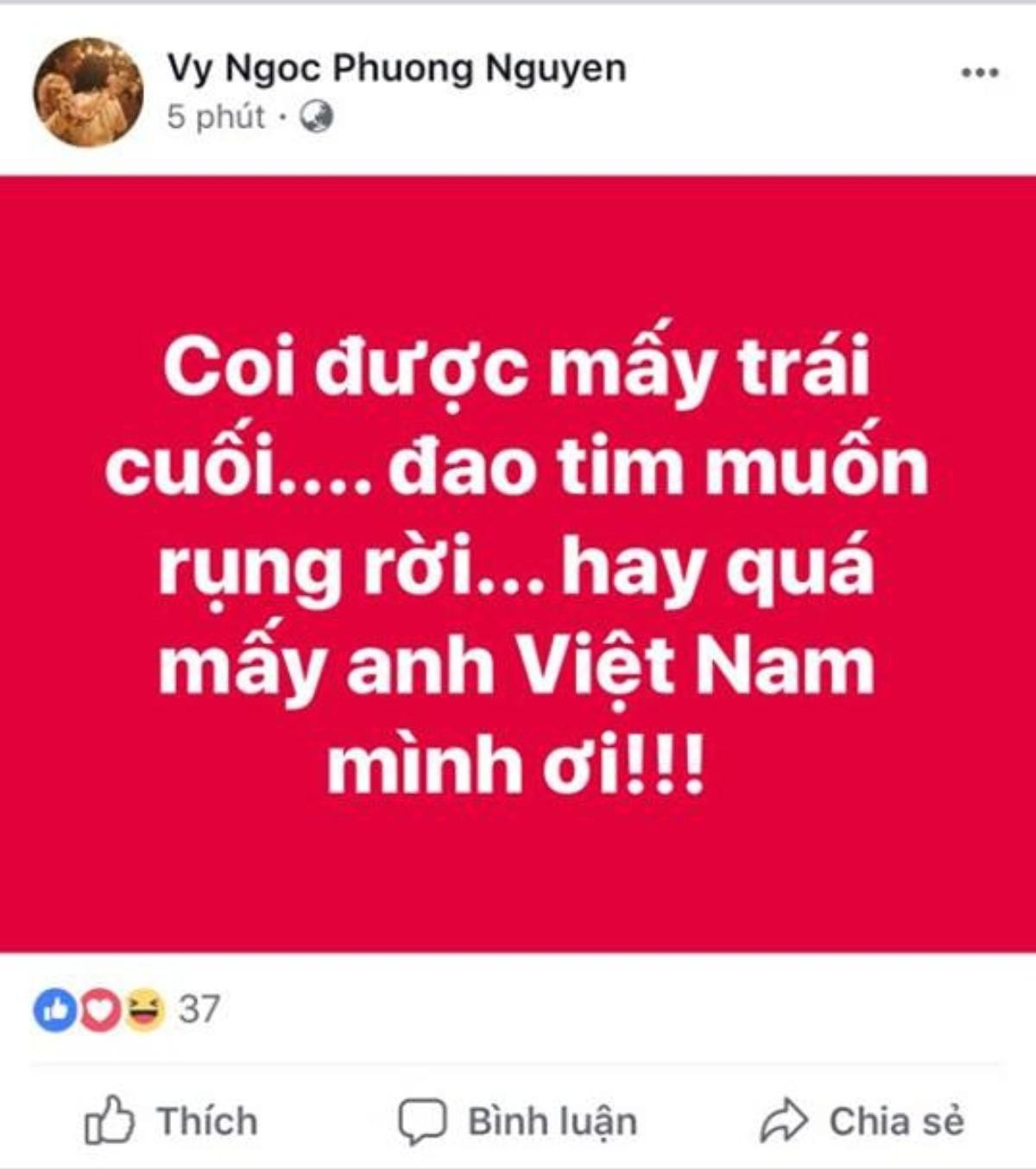 Sao Việt đồng loạt 'ăn mừng' U23 Việt Nam lần đầu vào bán kết giải châu Á trên Facebook Ảnh 10