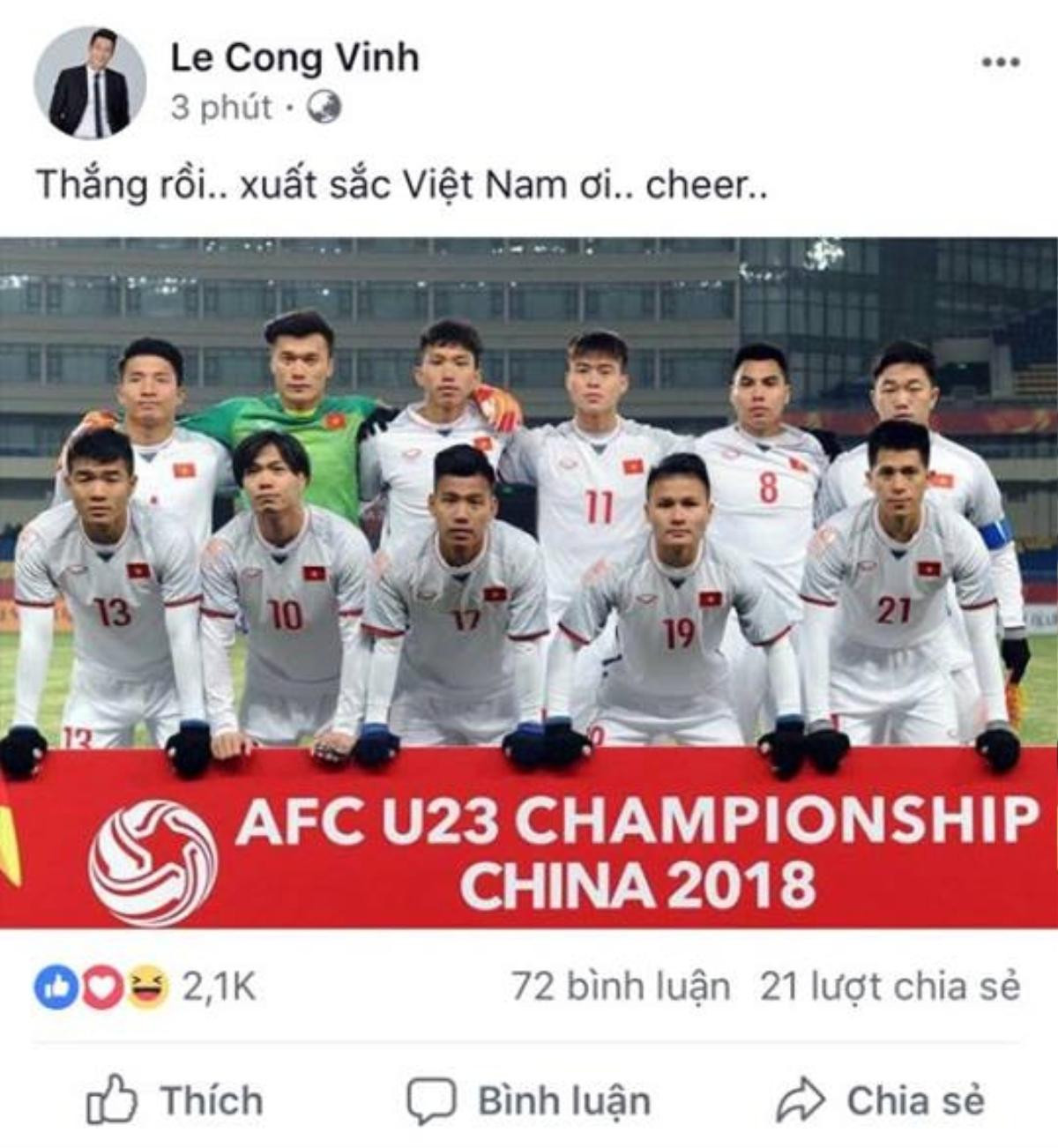 Sao Việt đồng loạt 'ăn mừng' U23 Việt Nam lần đầu vào bán kết giải châu Á trên Facebook Ảnh 4