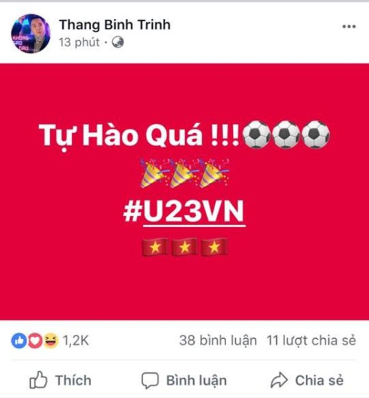 Sao Việt đồng loạt 'ăn mừng' U23 Việt Nam lần đầu vào bán kết giải châu Á trên Facebook Ảnh 5