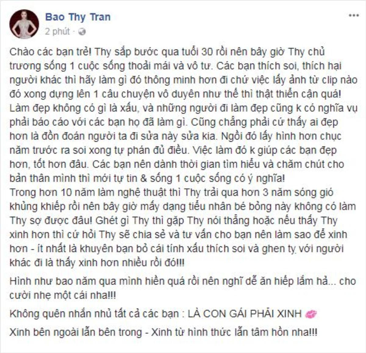 Trước nghi vấn bơm môi, Bảo Thy cười nhẹ đáp trả: 'Hình như bao năm qua mình hiền quá rồi nên nghĩ dễ ăn hiếp' Ảnh 1