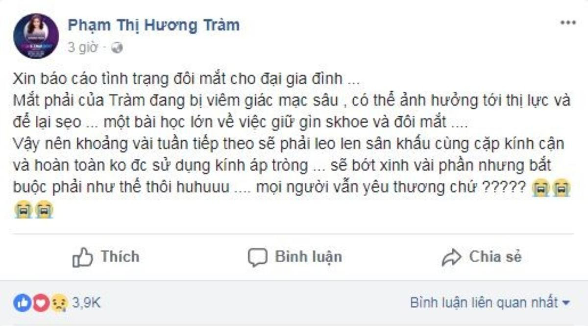 Hương Tràm tiết lộ vẫn chưa được phẫu thuật do mắt bị tổn thương nặng Ảnh 1