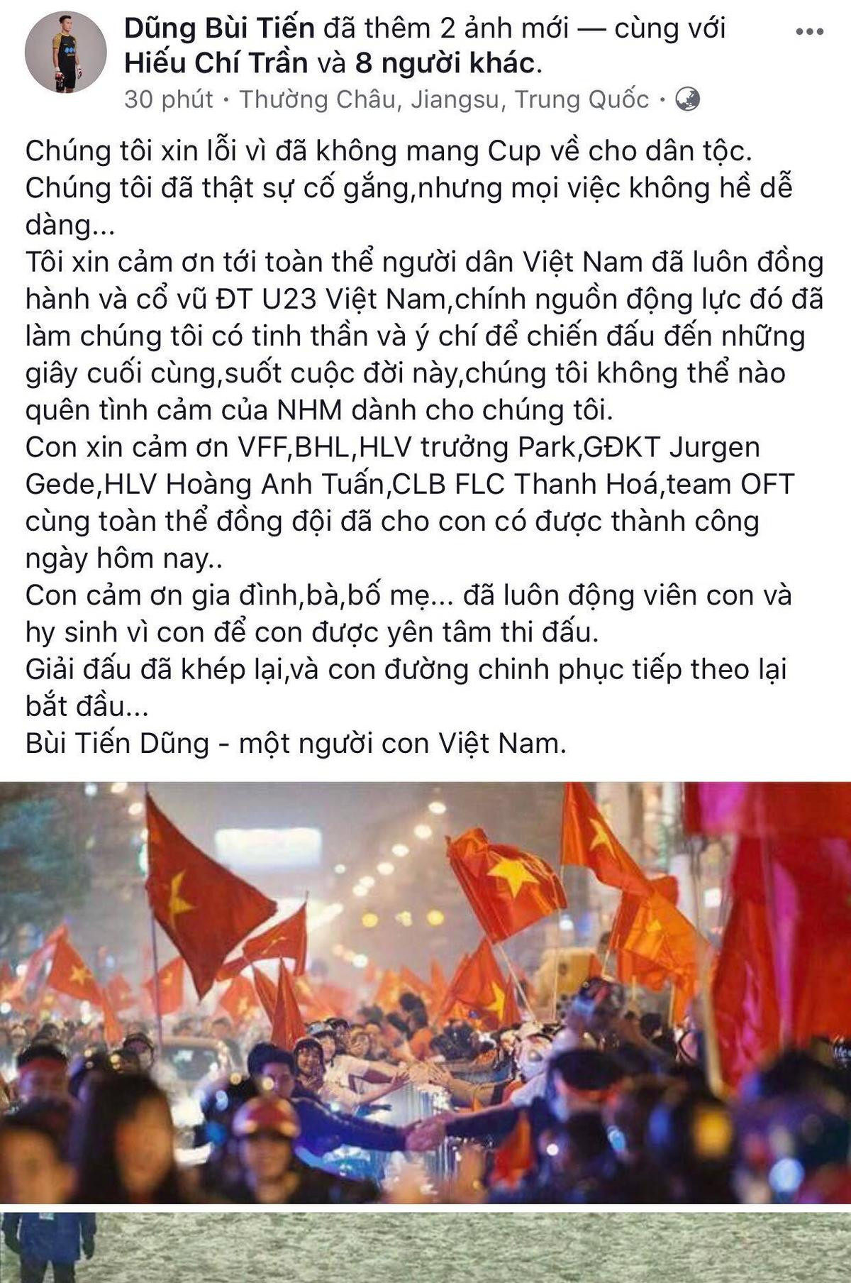 Bùi Tiến Dũng, Quang Hải xin lỗi người hâm mộ dù U23 Việt Nam đã thi đấu xuất thần Ảnh 2