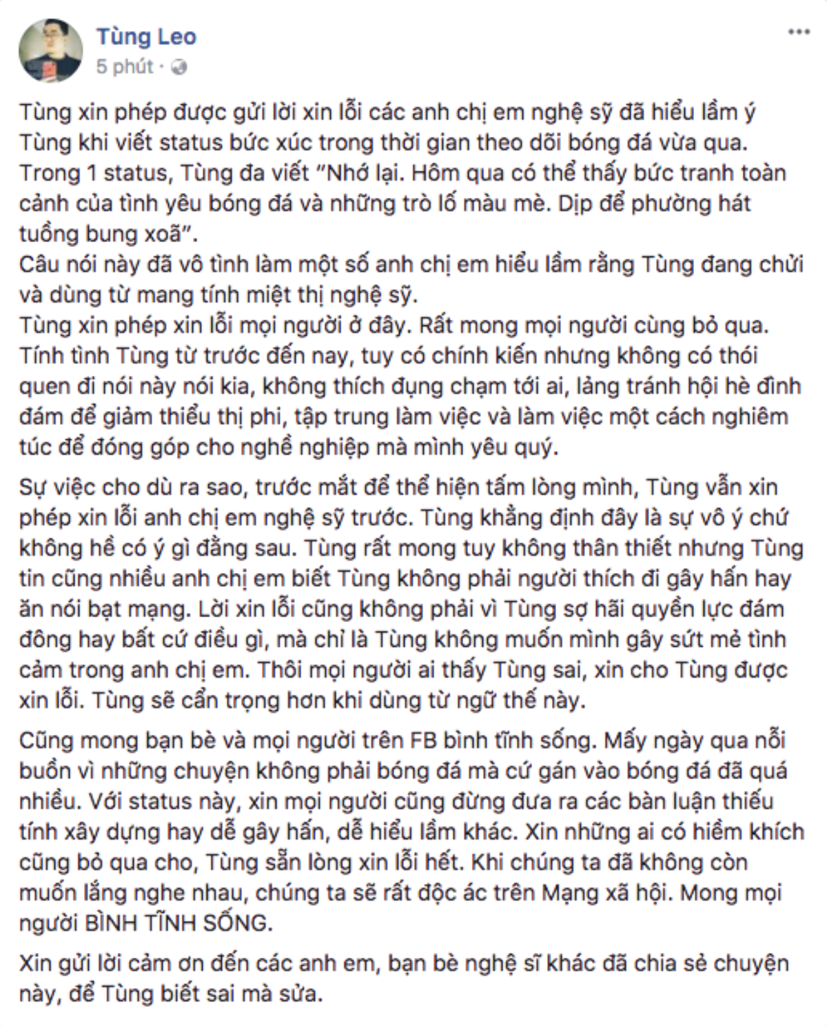 MC Tùng Leo lên tiếng trước phát ngôn gọi cổ động viên U23 Việt Nam là 'phường hát tuồng' Ảnh 1