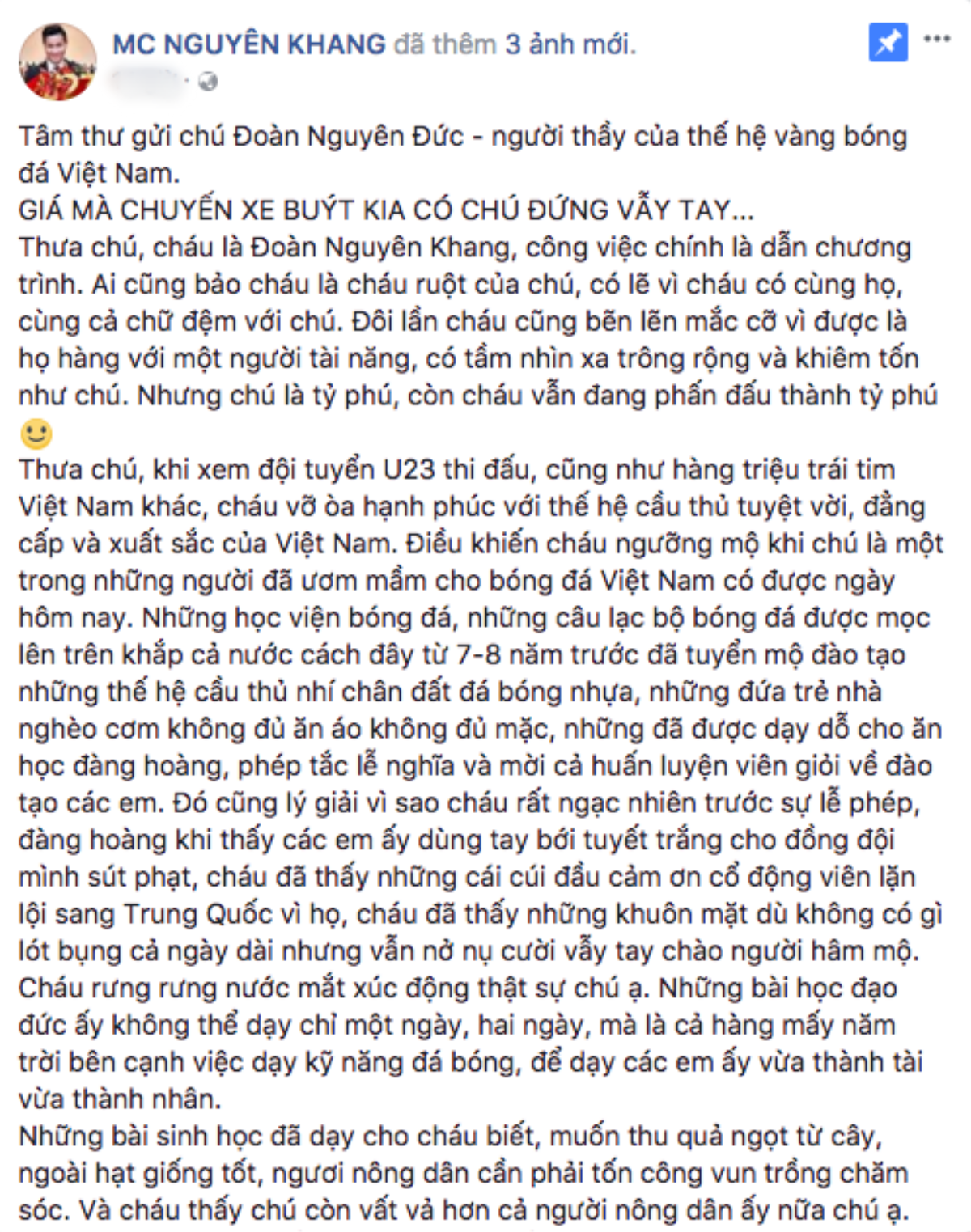 MC Nguyên Khang mong U23 Việt Nam ăn một bữa cơm thân mật với Bầu Đức Ảnh 1