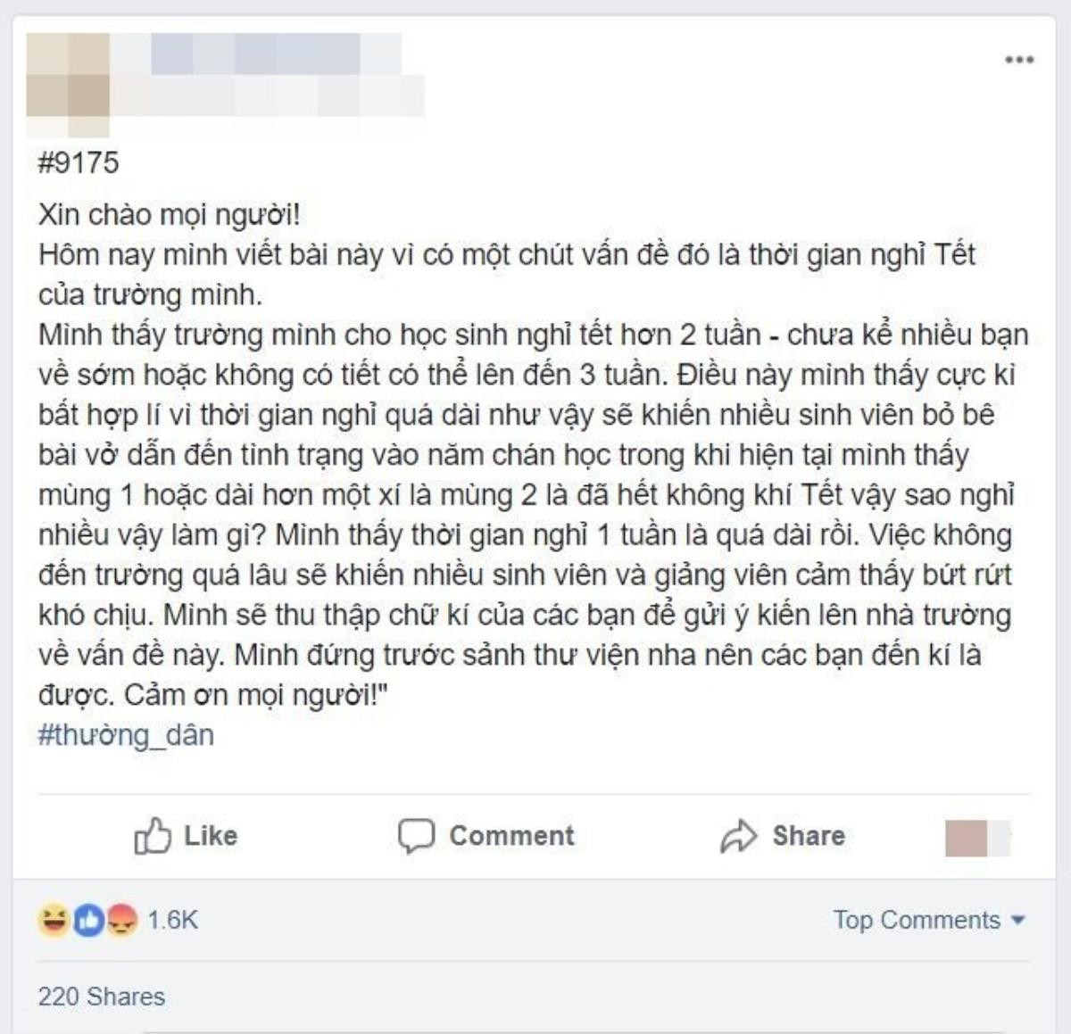 Sinh viên gây tranh cãi vì phản đối lịch nghỉ Tết của trường quá dài ngày Ảnh 1