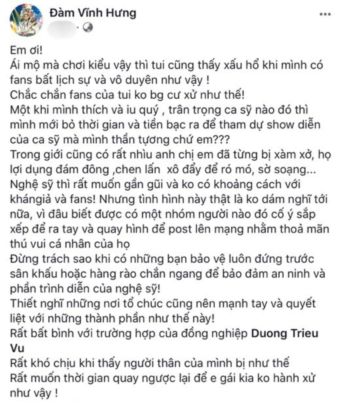 Dương Triệu Vũ bị 'sàm sỡ', Đàm Vĩnh Hưng bức xúc: 'Rất khó chịu khi người thân của mình bị như thế' Ảnh 2