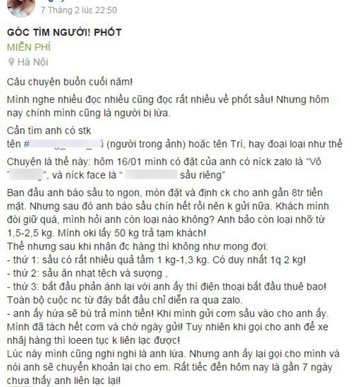 Đặt mua sầu riêng qua mạng về bán kiếm tiền tiêu Tết, cô gái bị lừa mất 8 triệu đồng Ảnh 1