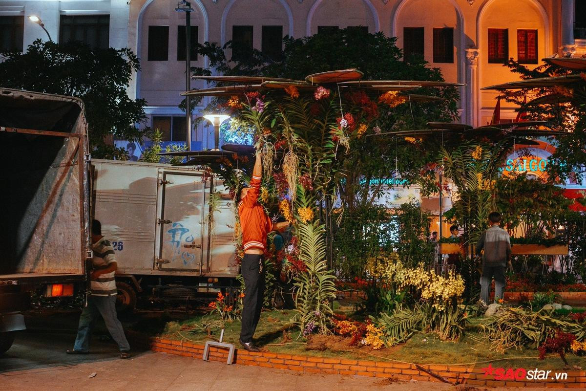 Hàng trăm công nhân tất bật dọn đường hoa Nguyễn Huệ ngay trong đêm Ảnh 3