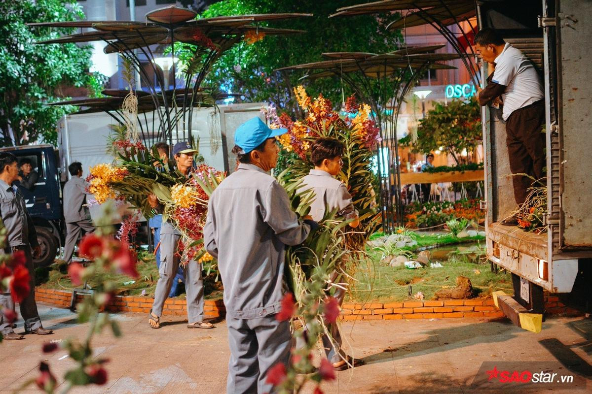 Hàng trăm công nhân tất bật dọn đường hoa Nguyễn Huệ ngay trong đêm Ảnh 6