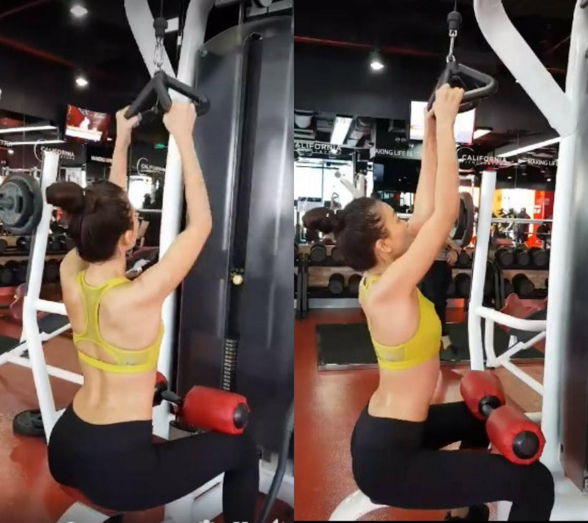 Mâu Thủy xông đất phòng gym khoe vòng eo thon gọn sau Tết, quyết lấy thân hình chữ S Ảnh 1