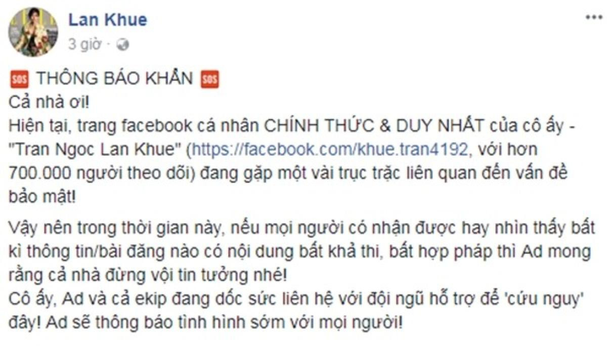 Sau Duy Khánh Zhou Zhou, đến lượt Lan Khuê 'vất vả' vì bị hack Facebook Ảnh 1