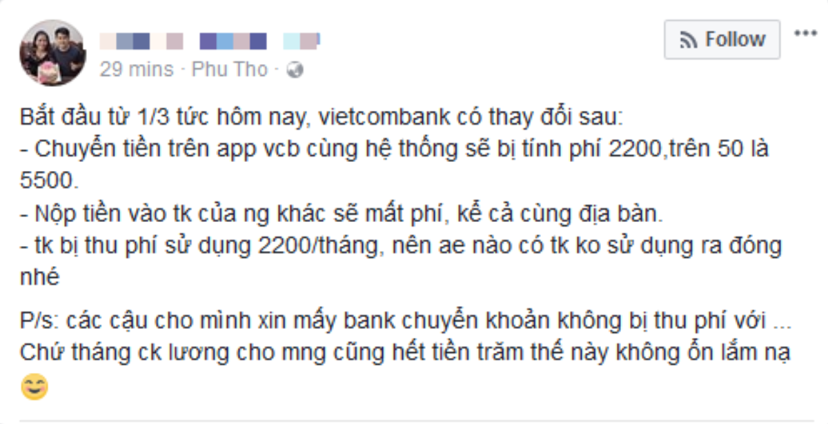 Không chỉ tăng phí dịch vụ SMS Banking lên 11.000 đồng, từ hôm nay Vietcombank còn thu phí chuyển tiền cùng hệ thống qua Mobile Banking Ảnh 3