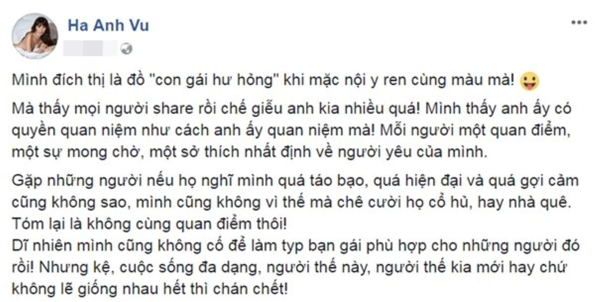 Tự nhận 'hư hỏng', siêu mẫu Hà Anh lại 'nói đỡ' cho thanh niên ghét nội y ren cùng màu Ảnh 1