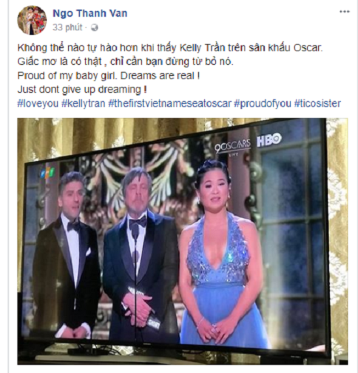 Ngô Thanh Vân tự hào và hạnh phúc khi nhìn thấy 'em gái' Kelly Marie Tran trên sân khấu Oscar 2018 Ảnh 2