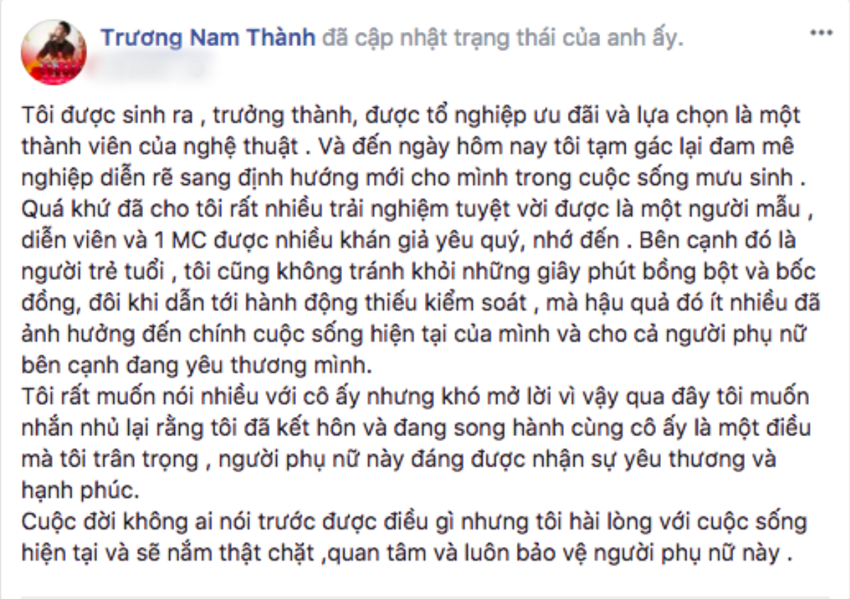 Sau thời gian im hơi lặng tiếng, Trương Nam Thành bất ngờ thông báo kết hôn với bạn gái hơn tuổi Ảnh 1