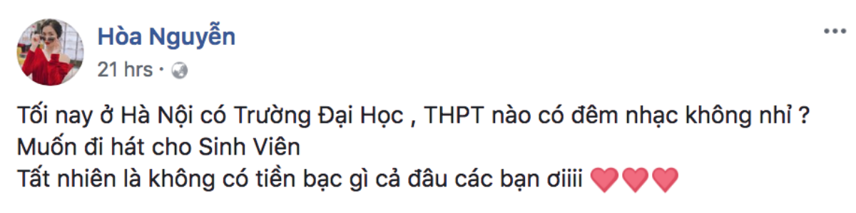 Xin hát free cho sinh viên, sao nhiệt tình nhất Vpop chỉ có thể là Hoà Minzy! Ảnh 1