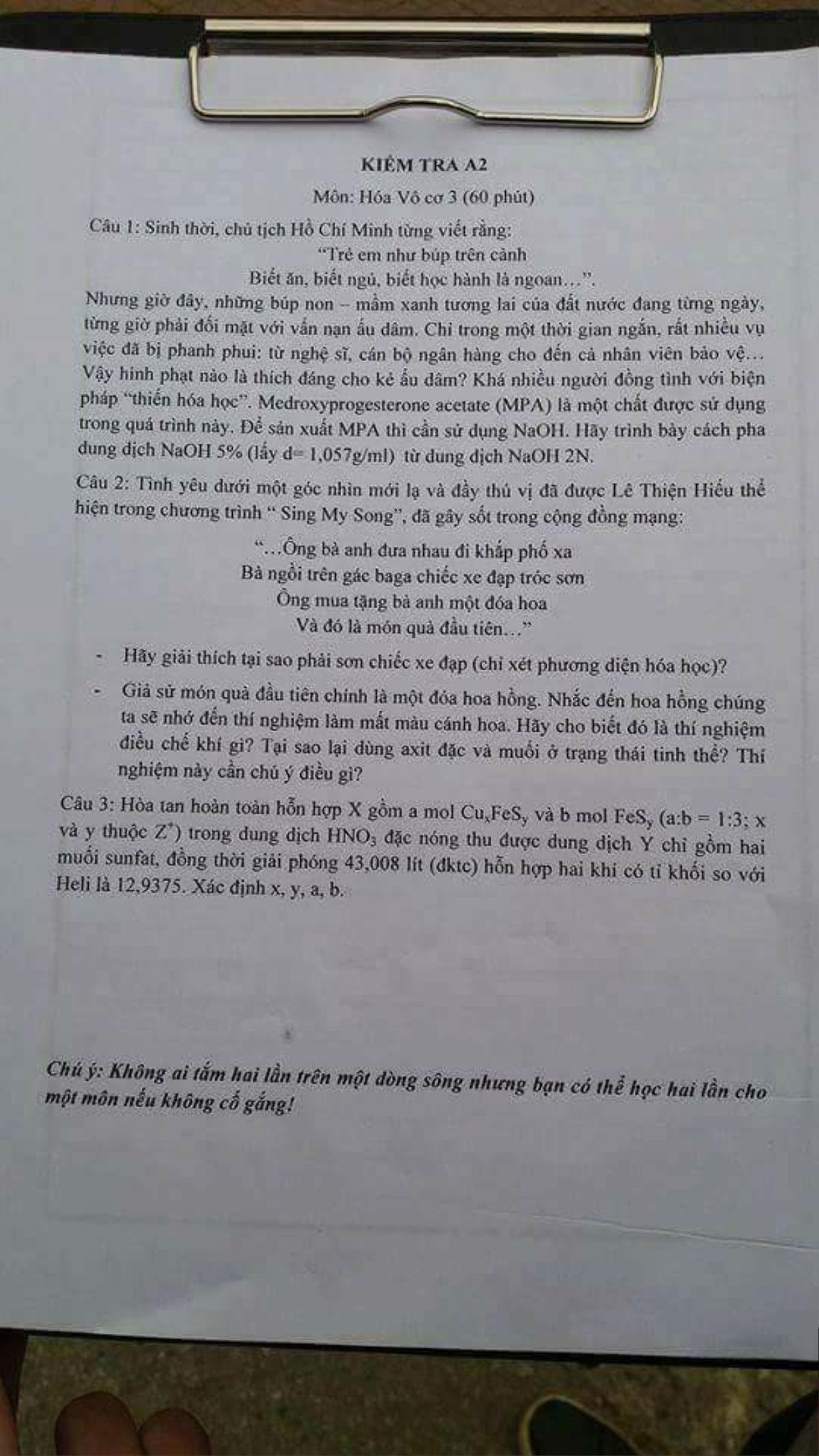 Đề thi Hóa lấy cảm hứng từ… nạn ấu dâm trẻ em và ca khúc 'ông bà anh' khiến học sinh 'choáng váng' Ảnh 1