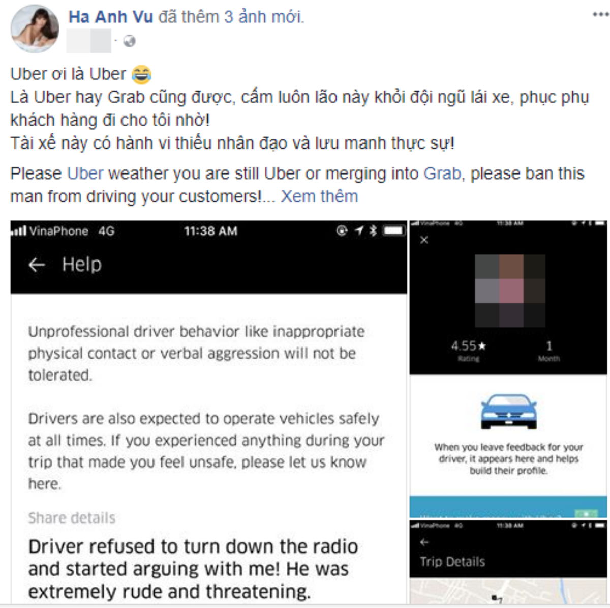 Bầu 7 tháng, Hà Anh bị tài xế Uber đuổi khỏi xe vì nhờ tắt radio Ảnh 2