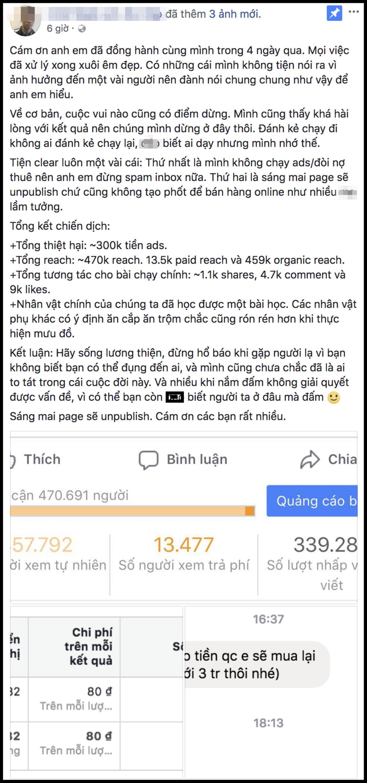 Đòi nợ kiểu mới: Lập page chạy quảng cáo cập nhật mỗi ngày, đến lúc thu được nợ thì xoá page Ảnh 3