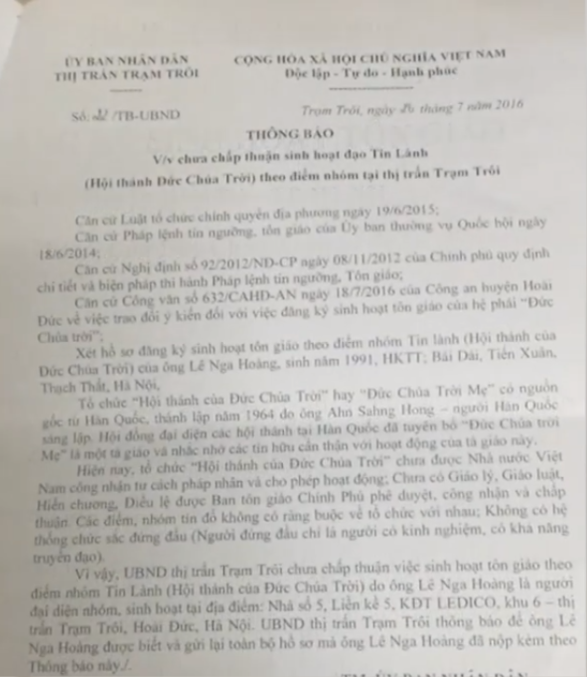 Cơ quan chức năng vào cuộc, xử lý Hội Thánh Đức Chúa Trời truyền đạo trái phép ở Hà Nội Ảnh 3