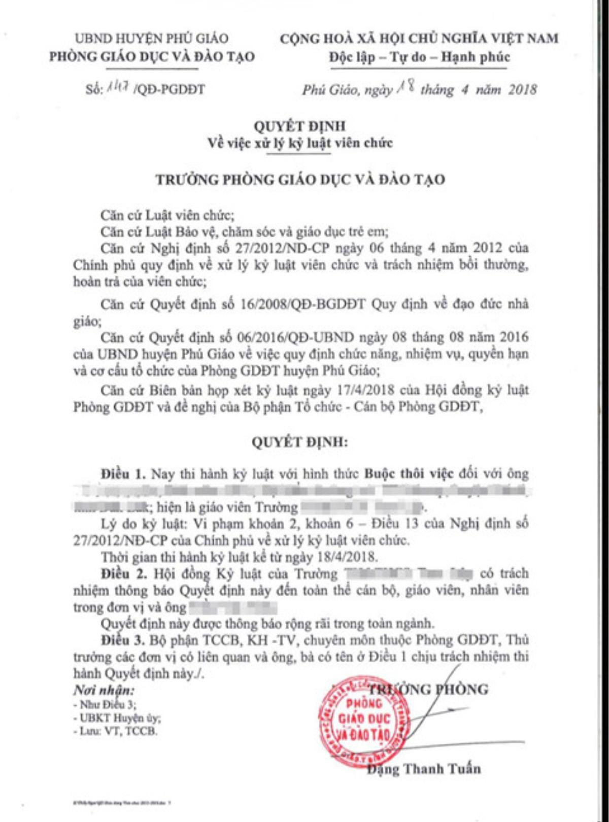 Buộc thôi việc với thầy giáo có hành vi sờ soạng, ngắt nhéo vùng nhạy cảm học sinh nữ suốt 4 năm Ảnh 1