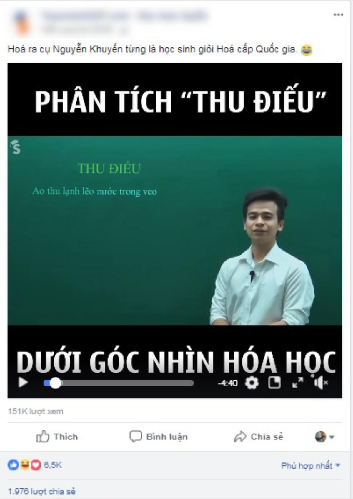 Thầy giáo gây bão cộng đồng mạng khi dùng công thức hóa học để phân tích bài thơ 'Thu Điếu' Ảnh 1