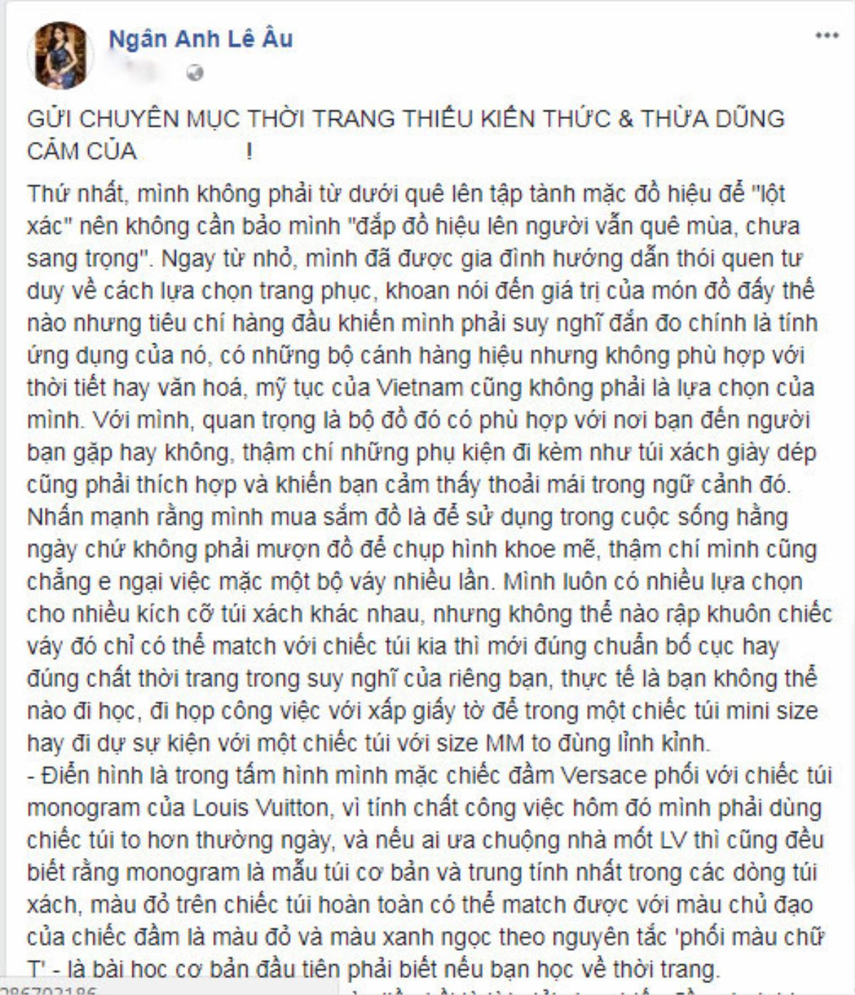 Bị chê mặc đồ hiệu vẫn 'quê mùa', Ngân Anh đáp trả: 'Thiếu kiến thức đừng nên phán xét' Ảnh 1