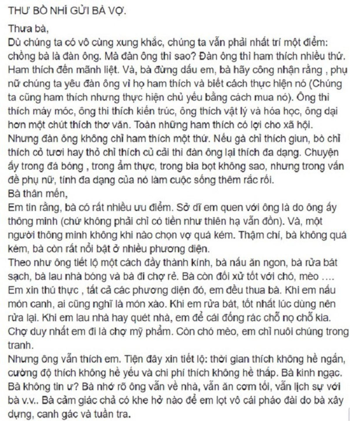 Chất giọng thảo mai, đáng ghét ‘hết phần thiên hạ’- dân mạng không thể tin nổi đây là bức thư bồ nhí gửi vợ nhờ đón chồng về Ảnh 1