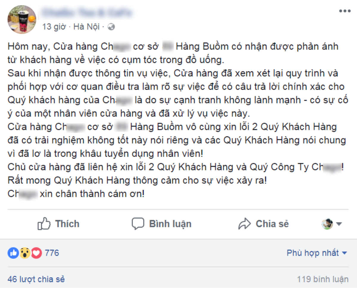 Xôn xao sự việc cụm tóc xuất hiện trong cốc trà sữa, hãng lên tiếng xin lỗi vì lơ là trong khâu tuyển dụng nhân viên Ảnh 3