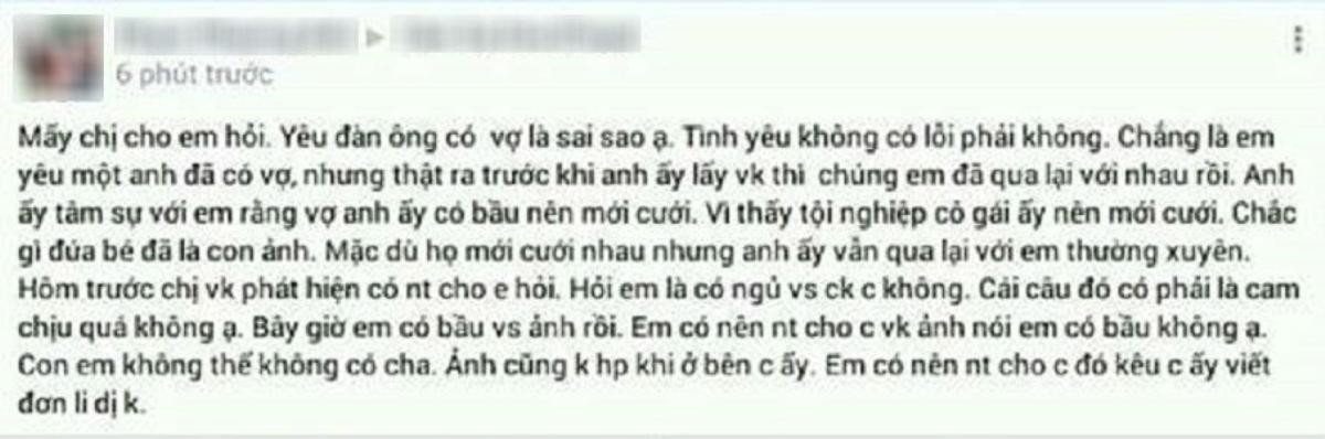 Bị hội chị em tức giận 'ném đá', bồ nhí vẫn lớn tiếng thanh minh: 'Cưới hỏi đàng hoàng đã sao, không hạnh phúc thì chia tay' Ảnh 1