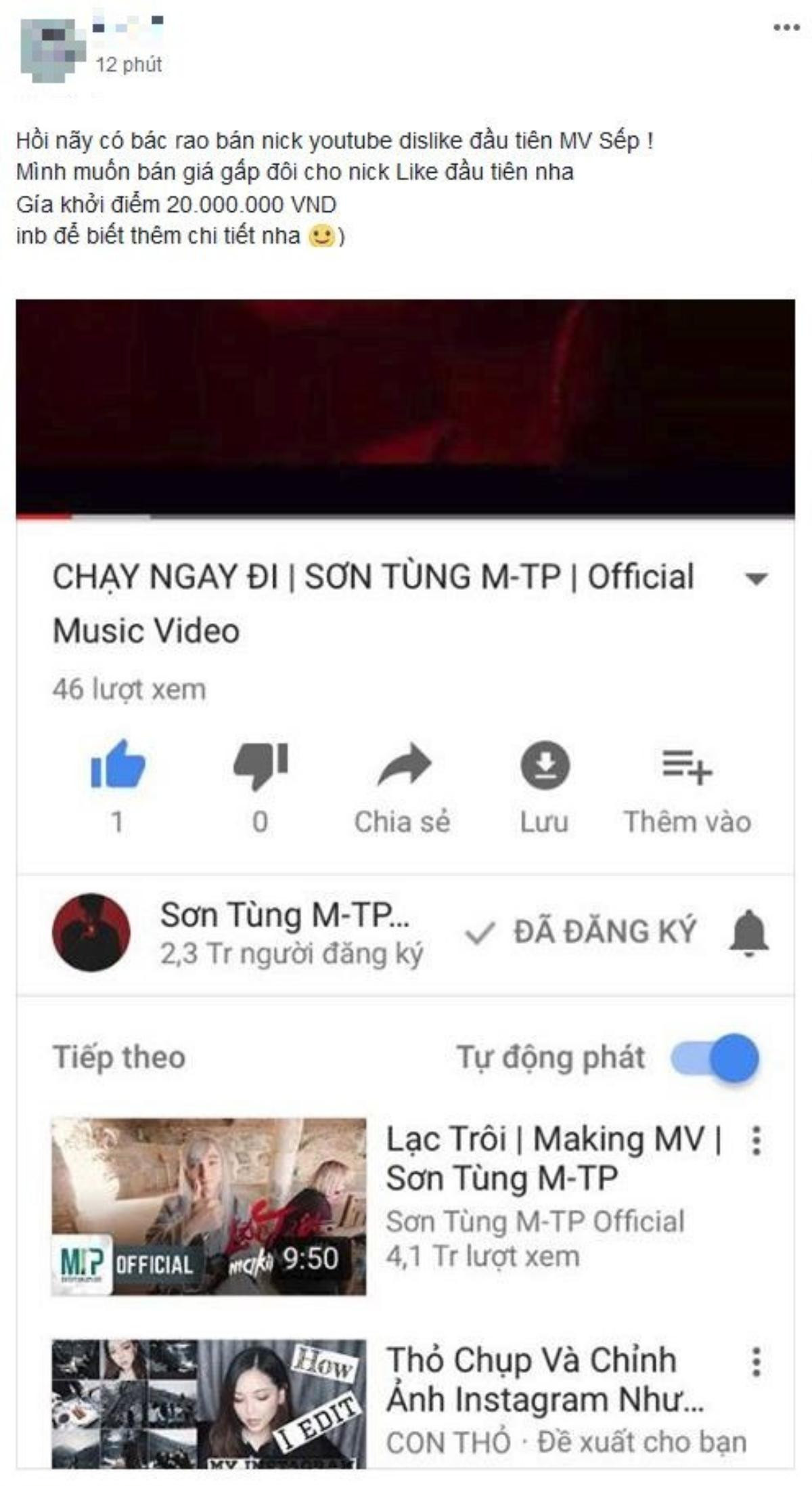 Sơn Tùng M-TP ra MV mới, dân mạng thi nhau rao bán account Youtube có comment đầu tiên, dislike đầu tiên, giá từ 5 - 10 triệu đồng Ảnh 4