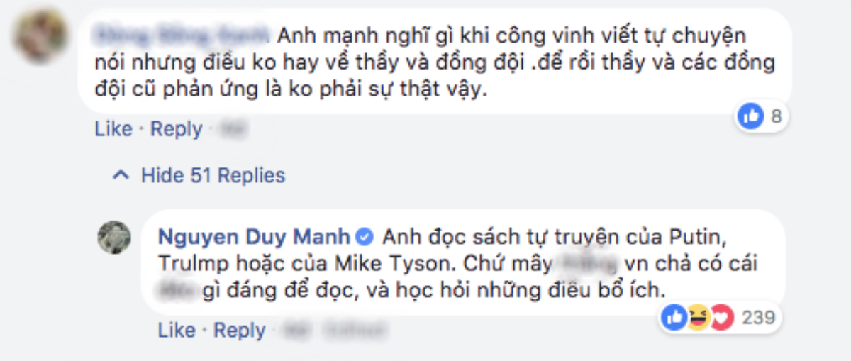 Duy Mạnh nói về sách của Công Vinh: 'Tự truyện người Việt Nam không có gì đáng đọc' Ảnh 1