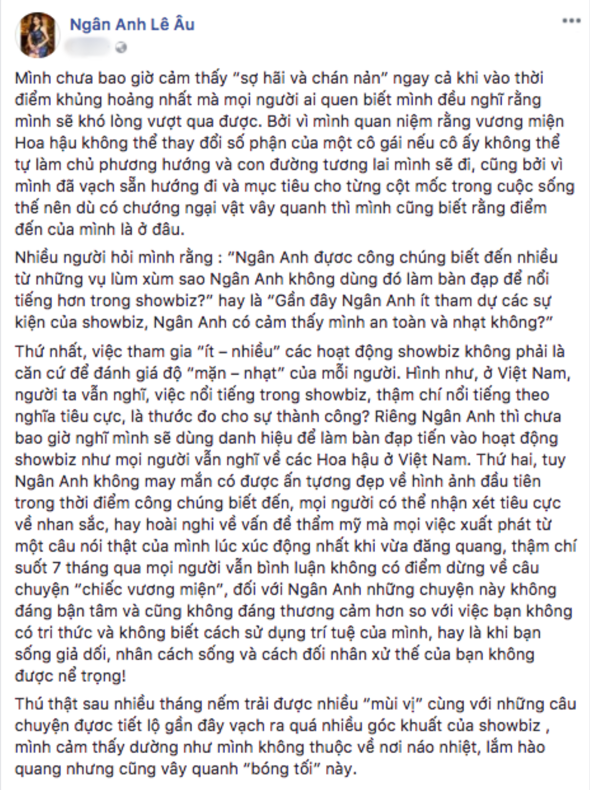 Lê Âu Ngân Anh: 'Sau nhiều tháng nếm trải mùi vị của showbiz, cảm thấy không thuộc về nơi lắm hào quang này' Ảnh 1