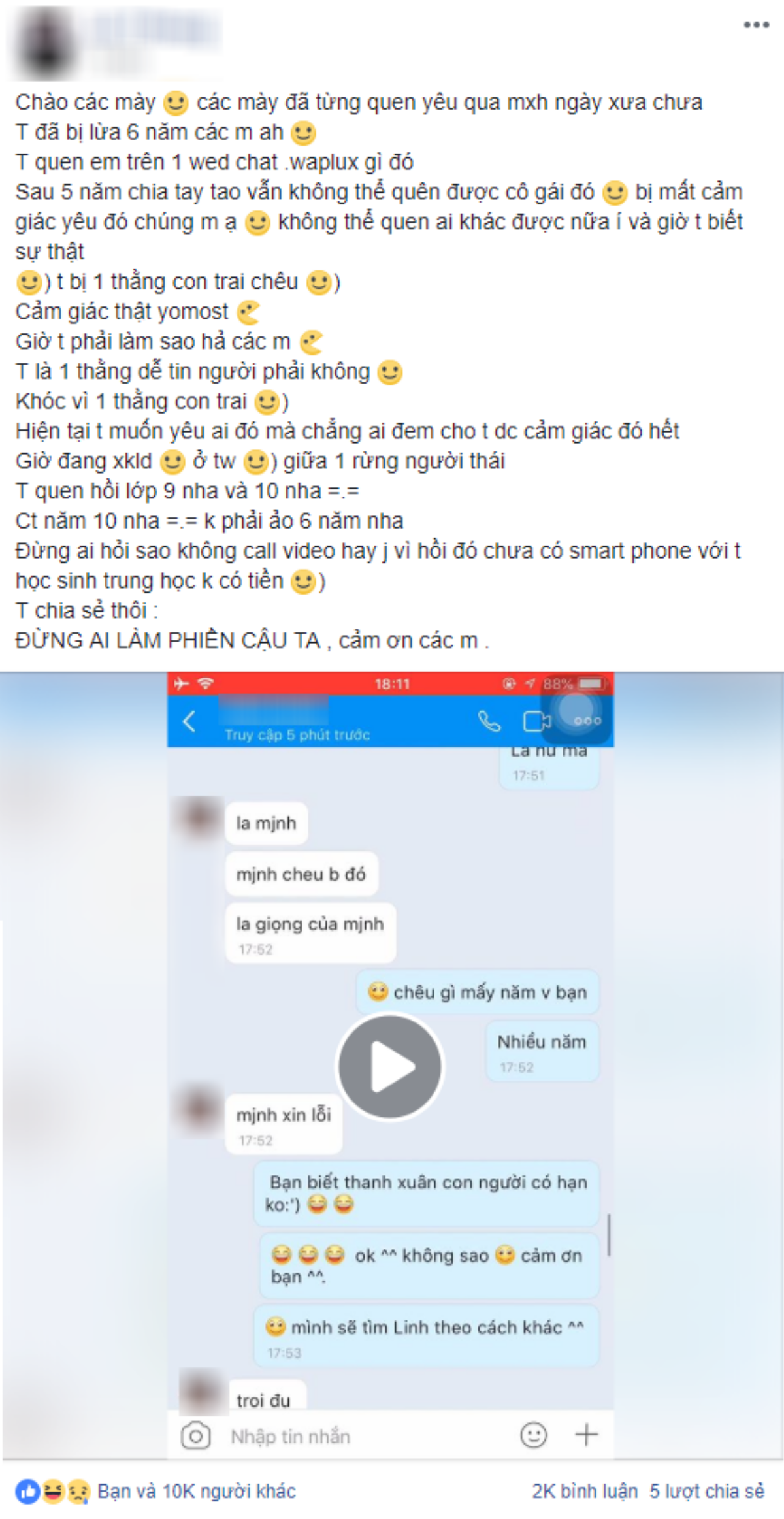 Yêu tha thiết cô gái trên mạng, 5 năm sau anh chàng mới biết là bị 1 thằng con trai giả gái để… trêu Ảnh 1